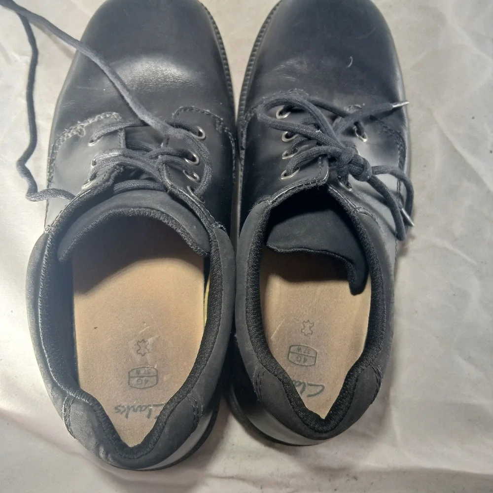 Clarks Boys 4.5 M/W Black Leather Lace Up Oxford Dress Shoes 64151 School Formal
